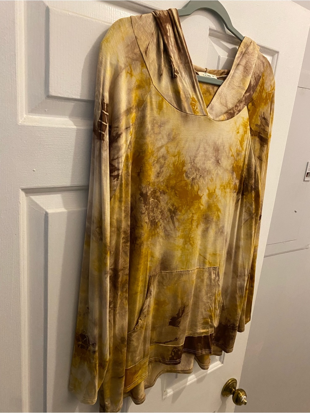 Eluna 3X Tie Dye Hoodie Pullover Top in Mustard and Brown - Women
